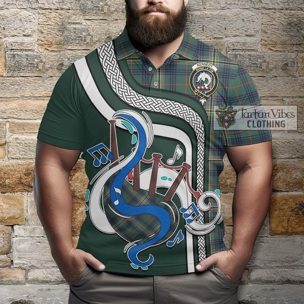 Tartan Vibes Clothing Kennedy Modern Tartan Polo Shirt with Epic Bagpipe Style