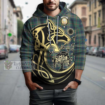 Kennedy Modern Tartan Hoodie with Family Crest Celtic Wolf Style