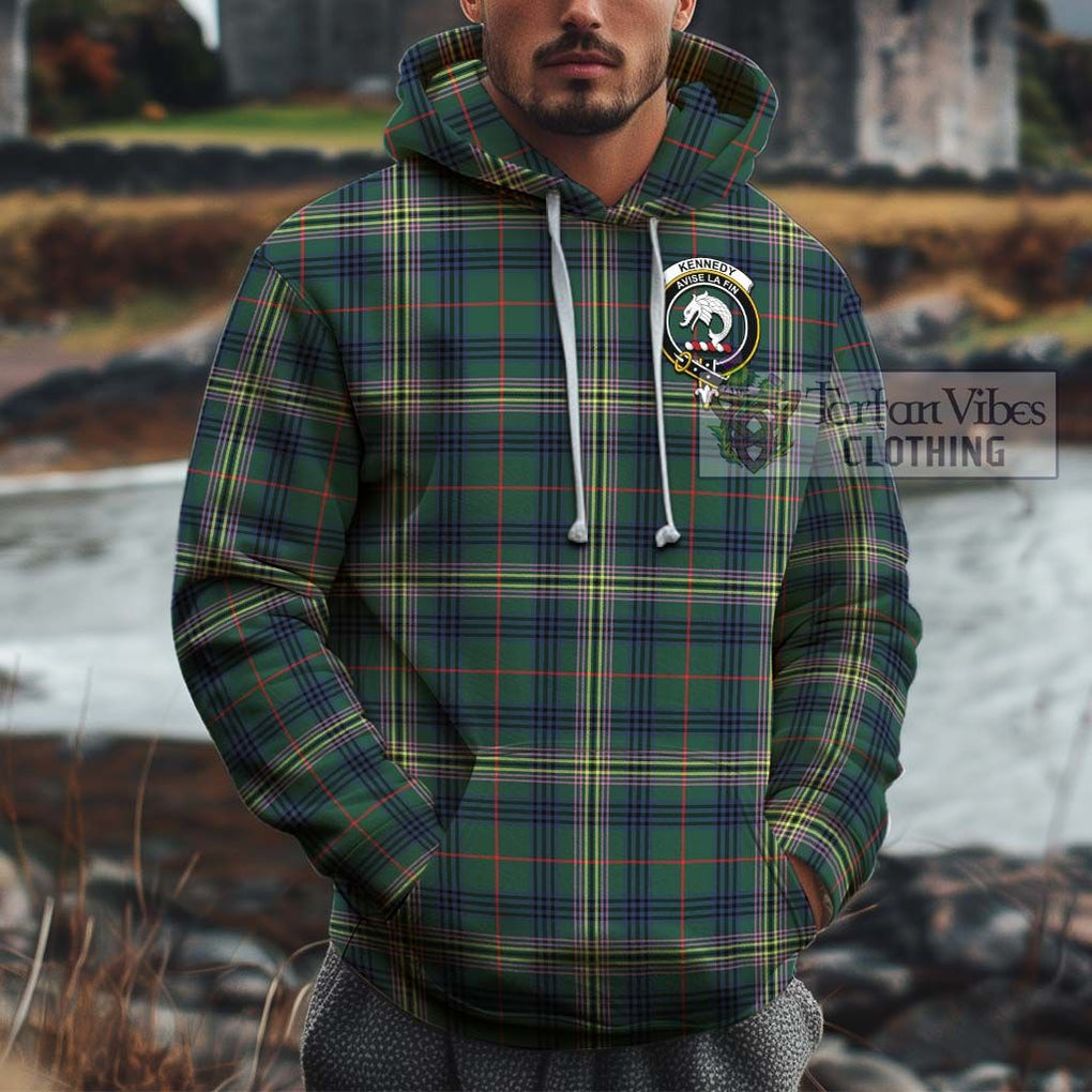 Kennedy Modern Tartan Cotton Hoodie with Family Crest Pullover Hoodie XS - Tartan Vibes Clothing