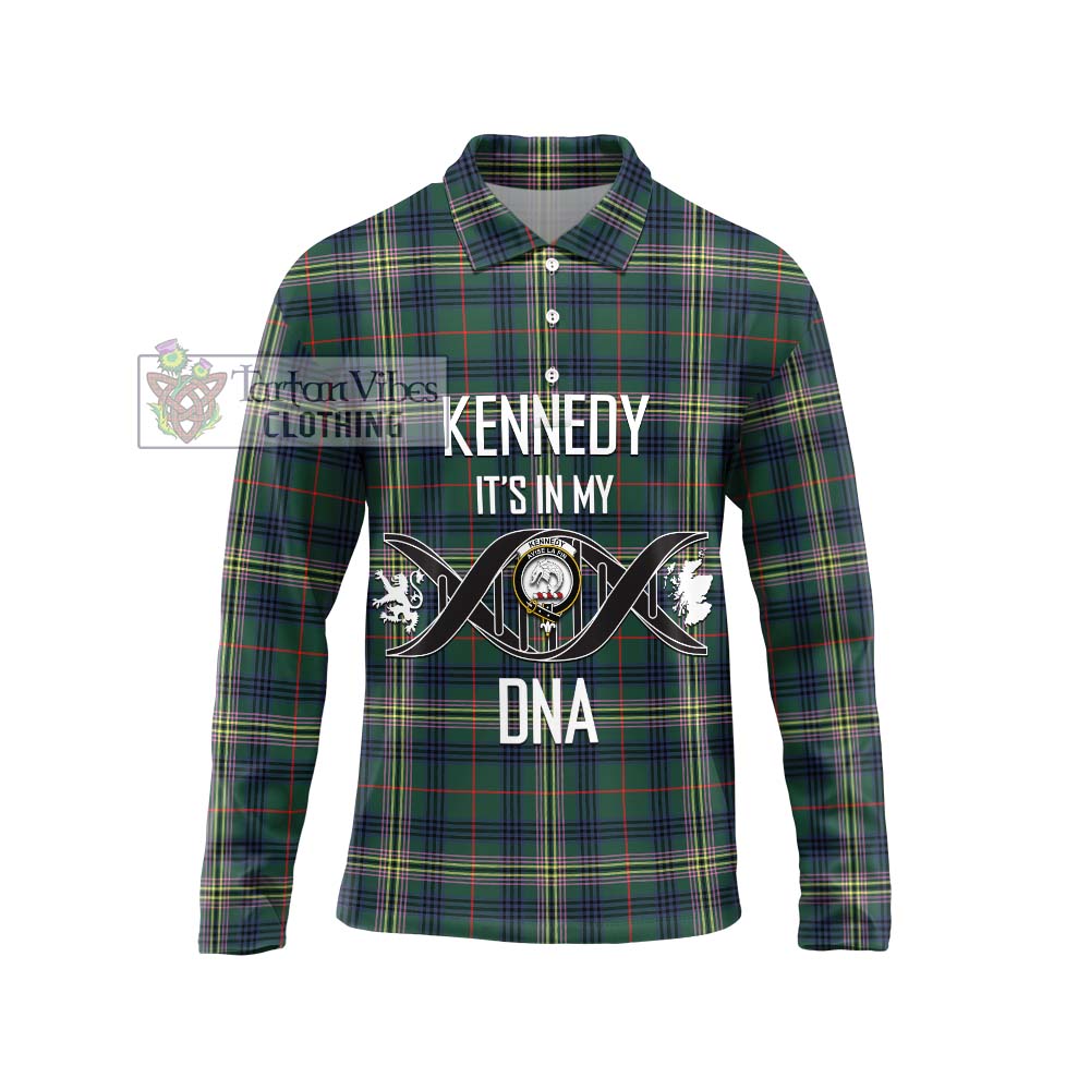 Kennedy Modern Tartan Long Sleeve Polo Shirt with Family Crest DNA In Me Style Unisex - Tartanvibesclothing Shop