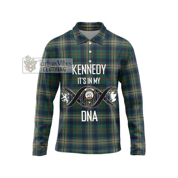 Kennedy Modern Tartan Long Sleeve Polo Shirt with Family Crest DNA In Me Style