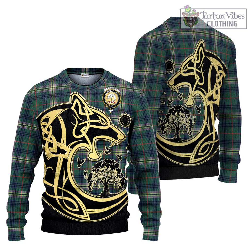 Kennedy Modern Tartan Knitted Sweater with Family Crest Celtic Wolf Style Unisex - Tartan Vibes Clothing