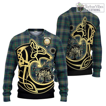 Kennedy Modern Tartan Ugly Sweater with Family Crest Celtic Wolf Style