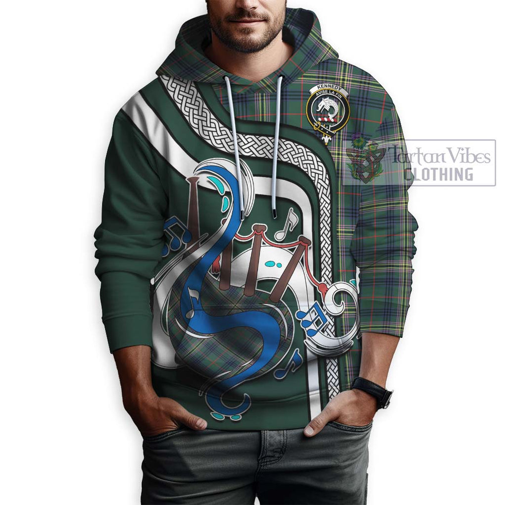 Kennedy Modern Tartan Hoodie with Epic Bagpipe Style Zip Hoodie - Tartanvibesclothing Shop