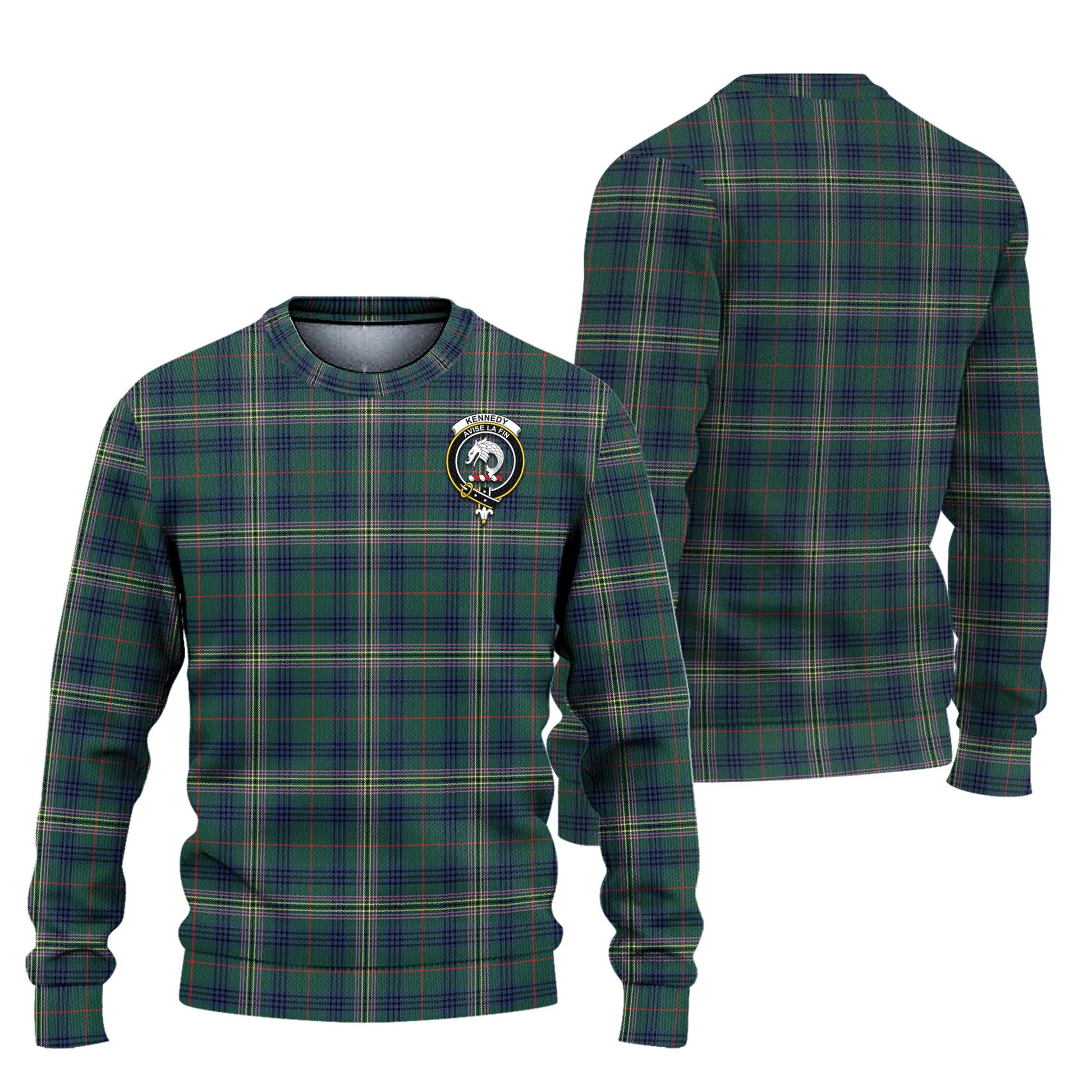 Kennedy Modern Tartan Knitted Sweater with Family Crest Unisex - Tartanvibesclothing