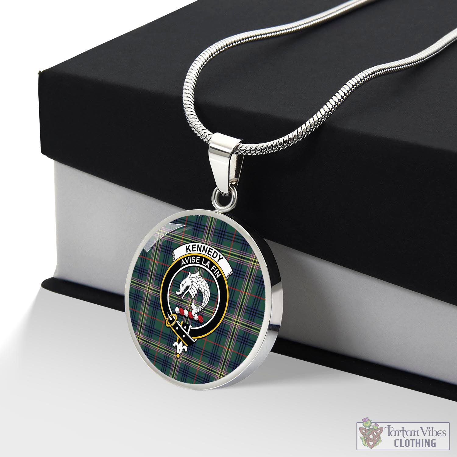 Tartan Vibes Clothing Kennedy Modern Tartan Circle Necklace with Family Crest