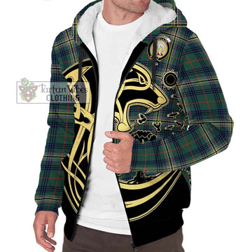 Kennedy Modern Tartan Sherpa Hoodie with Family Crest Celtic Wolf Style