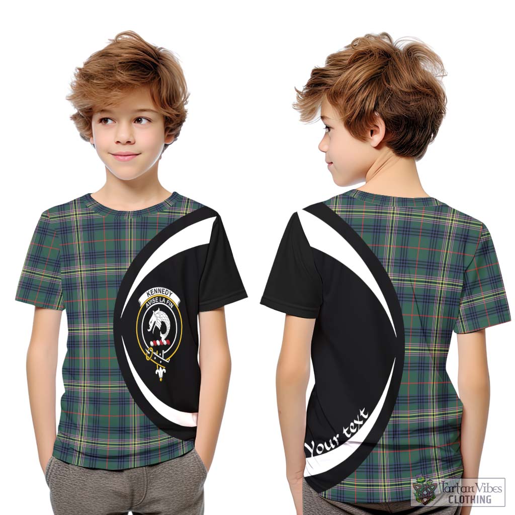 Kennedy Modern Tartan Kid T-Shirt with Family Crest Circle Style Youth XL Size14 - Tartan Vibes Clothing