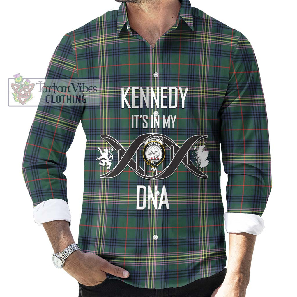 Kennedy Modern Tartan Long Sleeve Button Shirt with Family Crest DNA In Me Style Men's Shirt S - Tartanvibesclothing Shop