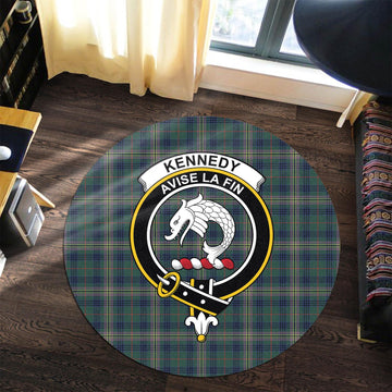 Kennedy Modern Tartan Round Rug with Family Crest