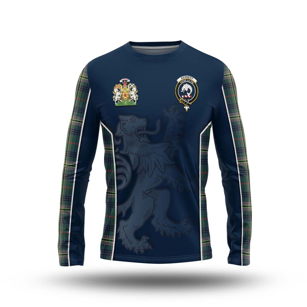 Kennedy Modern Tartan Long Sleeve T-Shirt with Family Crest and Lion Rampant Vibes Sport Style Unisex - Tartan Vibes Clothing