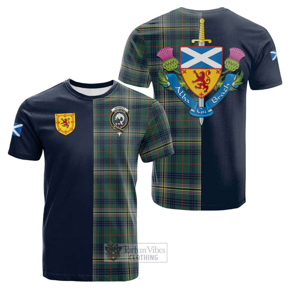 Tartan Vibes Clothing Kennedy Modern Tartan Cotton T-shirt with Scottish Lion Royal Arm Half Style