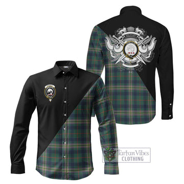 Kennedy Modern Tartan Long Sleeve Button Shirt with Family Crest and Military Logo Style