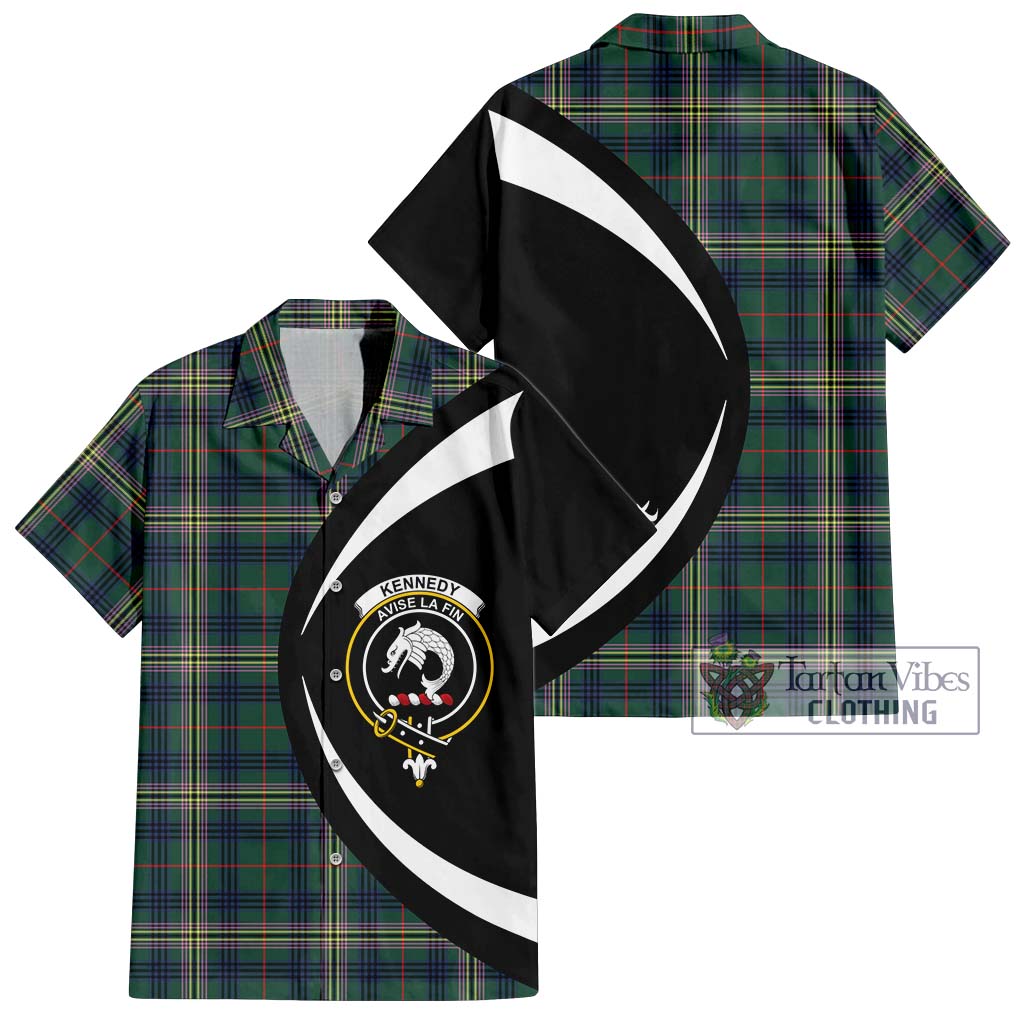 Kennedy Modern Tartan Short Sleeve Button Up with Family Crest Circle Style Kid - Tartan Vibes Clothing