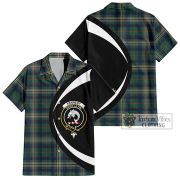 Kennedy Modern Tartan Short Sleeve Button Up with Family Crest Circle Style