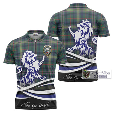 Kennedy Modern Tartan Zipper Polo Shirt with Alba Gu Brath Regal Lion Emblem