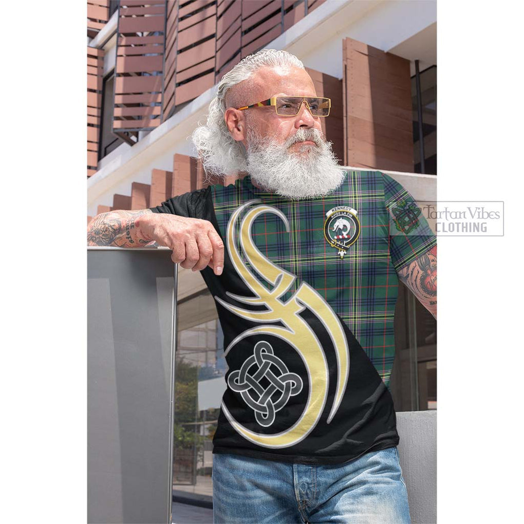 Tartan Vibes Clothing Kennedy Modern Tartan Cotton T-shirt with Family Crest and Celtic Symbol Style