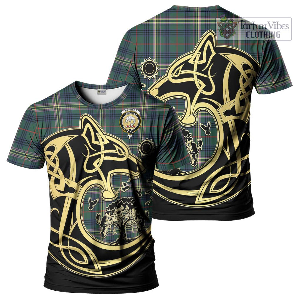 Kennedy Modern Tartan T-Shirt with Family Crest Celtic Wolf Style Kid's Shirt - Tartan Vibes Clothing