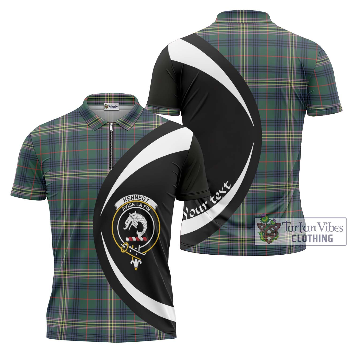 Tartan Vibes Clothing Kennedy Modern Tartan Zipper Polo Shirt with Family Crest Circle Style