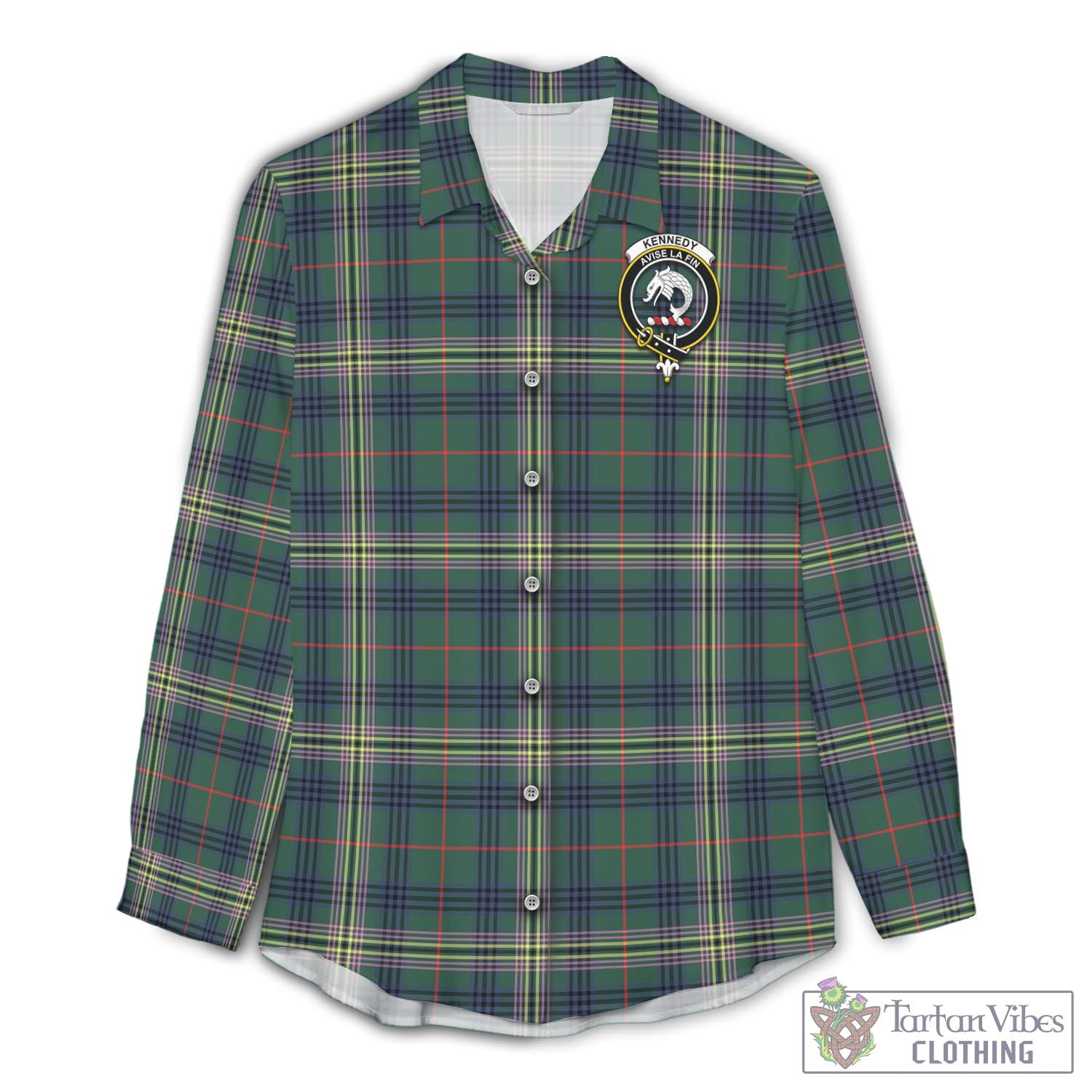 Tartan Vibes Clothing Kennedy Modern Tartan Womens Casual Shirt with Family Crest