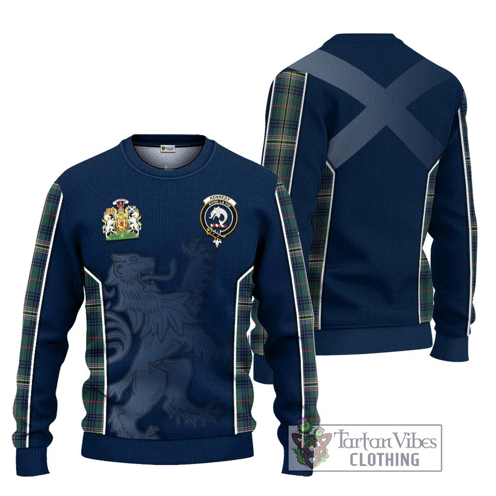 Kennedy Modern Tartan Knitted Sweater with Family Crest and Lion Rampant Vibes Sport Style Unisex - Tartan Vibes Clothing