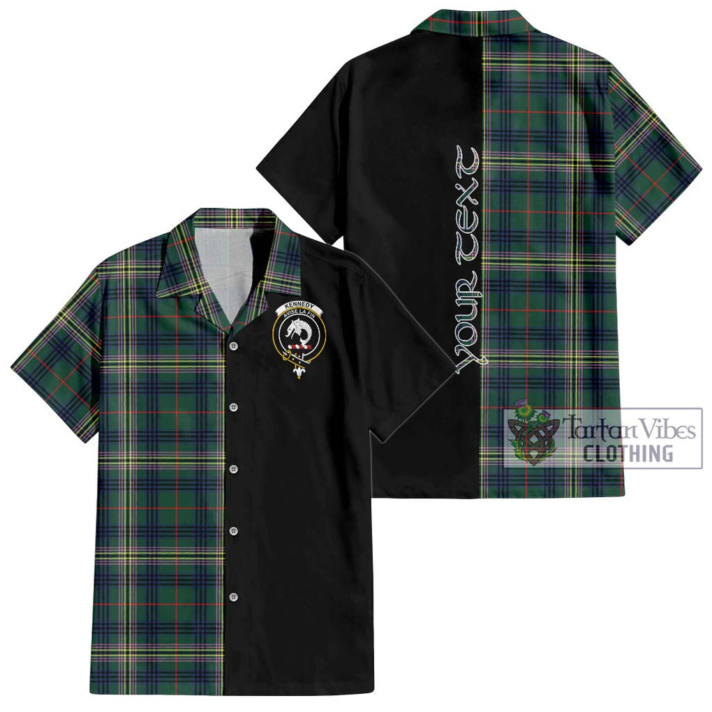 Kennedy Modern Tartan Short Sleeve Button Shirt with Family Crest and Half Of Me Style Kid - Tartanvibesclothing Shop