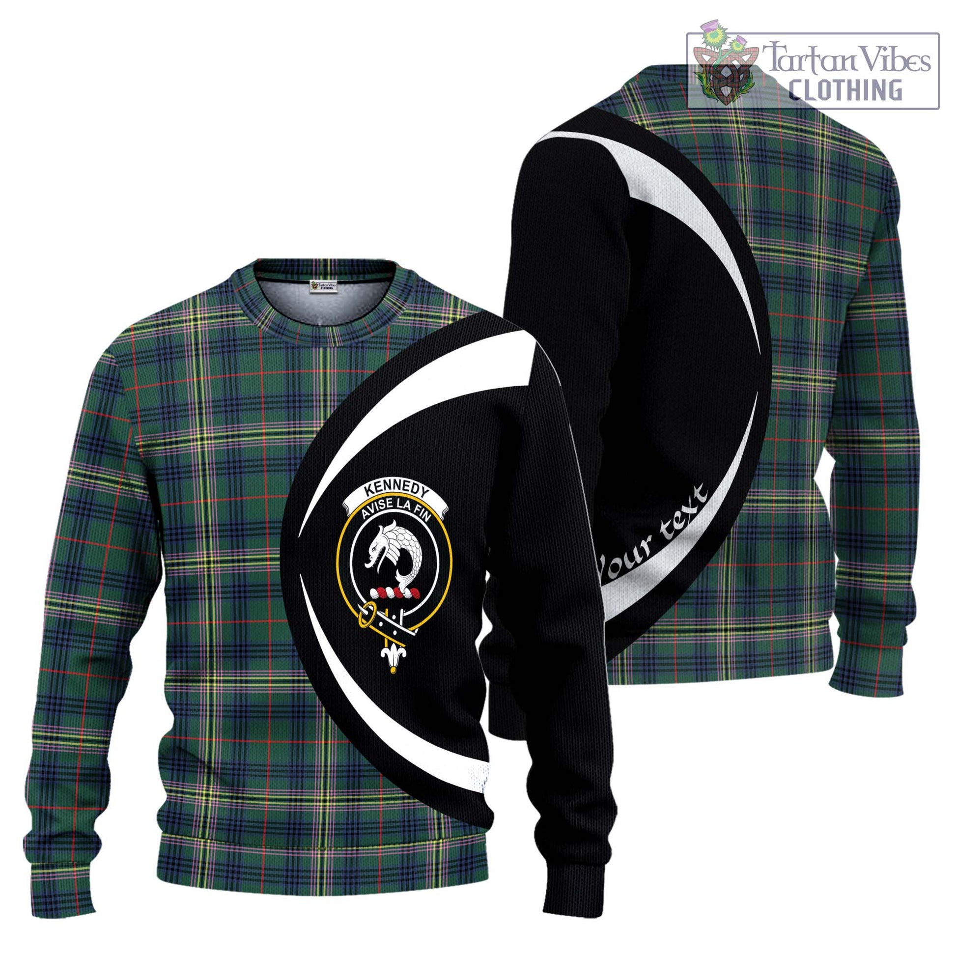 Kennedy Modern Tartan Ugly Sweater with Family Crest Circle Style Unisex - Tartan Vibes Clothing