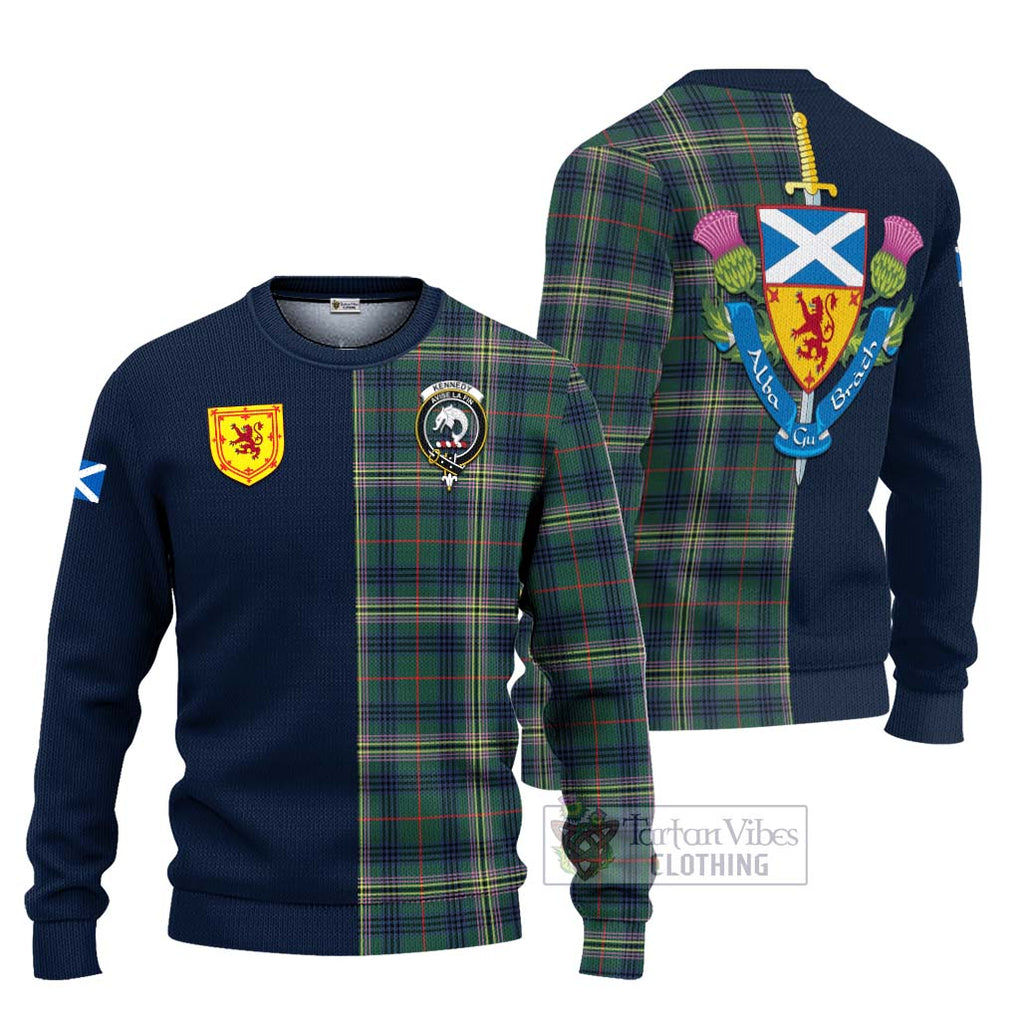 Tartan Vibes Clothing Kennedy Modern Tartan Knitted Sweater with Scottish Lion Royal Arm Half Style