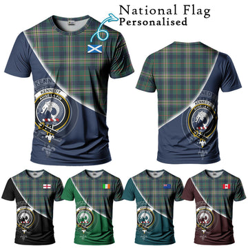 Kennedy Modern Tartan T-Shirt with Personalised National Flag and Family Crest Half Style