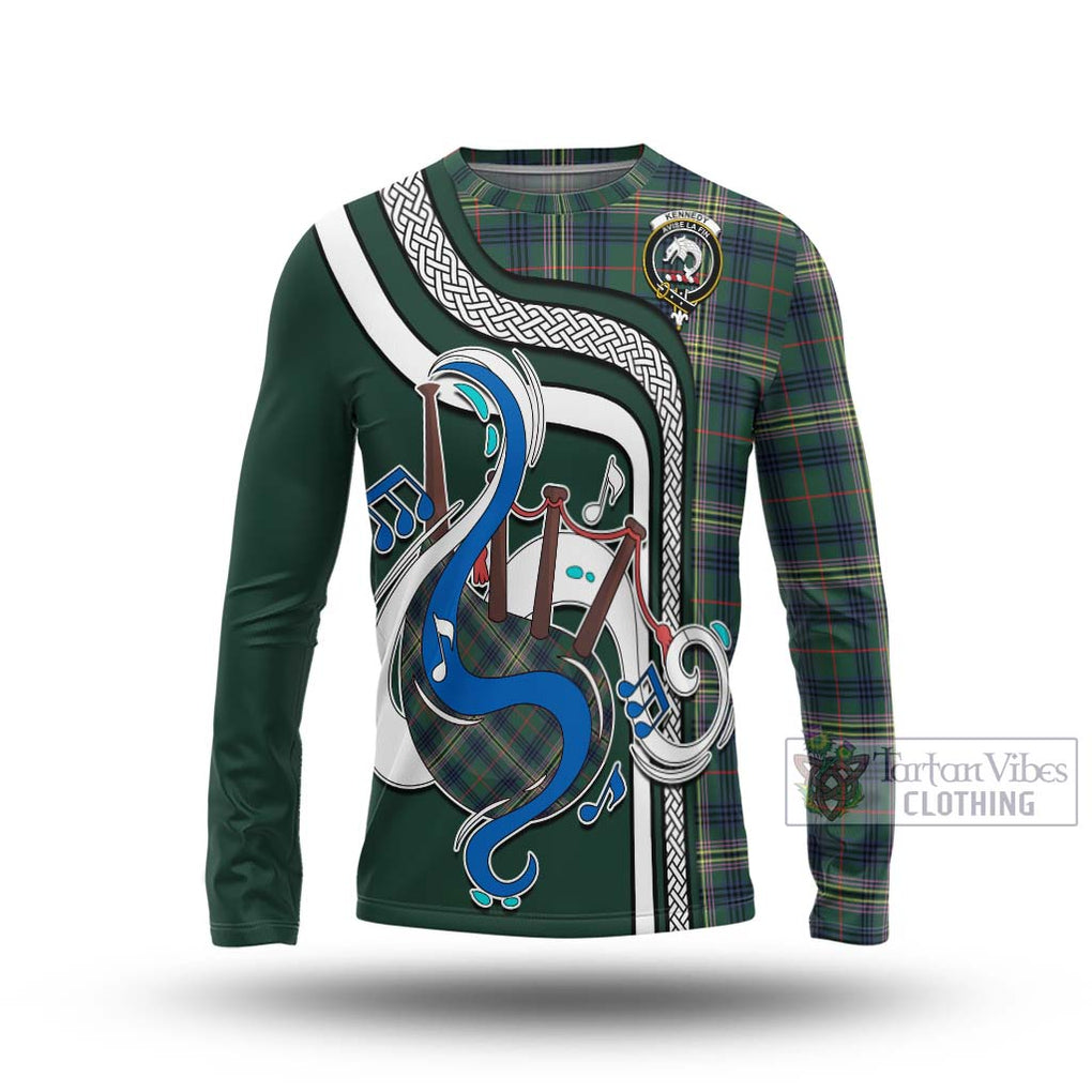 Tartan Vibes Clothing Kennedy Modern Tartan Long Sleeve T-Shirt with Epic Bagpipe Style