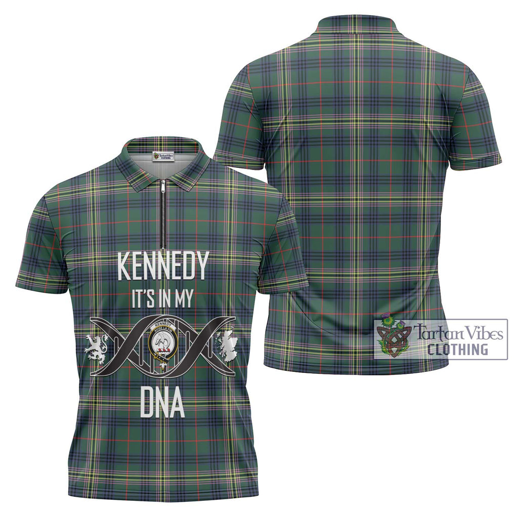 Kennedy Modern Tartan Zipper Polo Shirt with Family Crest DNA In Me Style Unisex - Tartanvibesclothing Shop