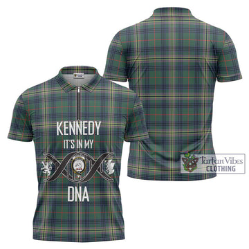 Kennedy Modern Tartan Zipper Polo Shirt with Family Crest DNA In Me Style