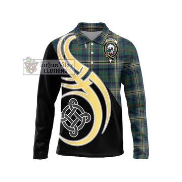 Kennedy Modern Tartan Long Sleeve Polo Shirt with Family Crest and Celtic Symbol Style