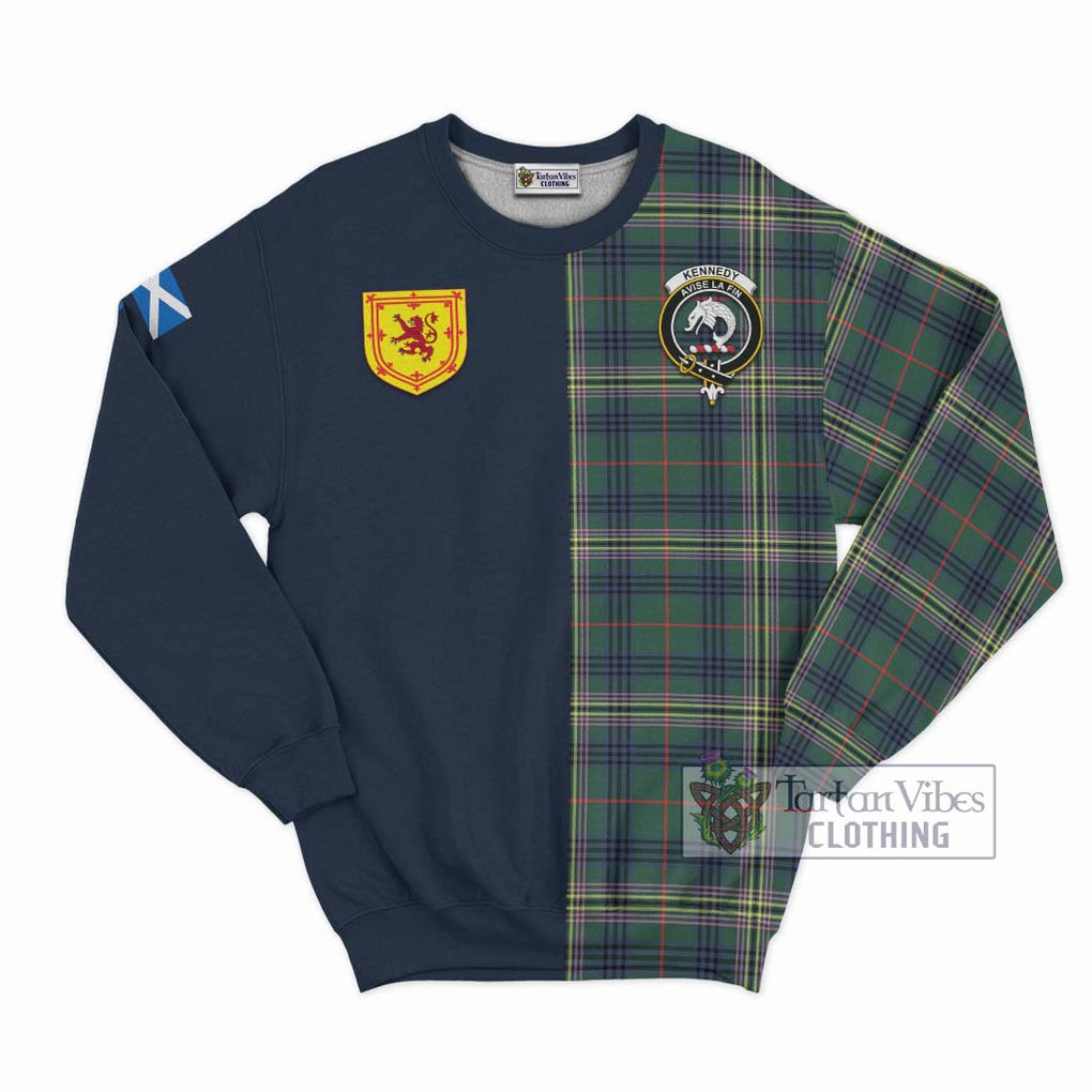 Tartan Vibes Clothing Kennedy Modern Tartan Sweatshirt with Scottish Lion Royal Arm Half Style