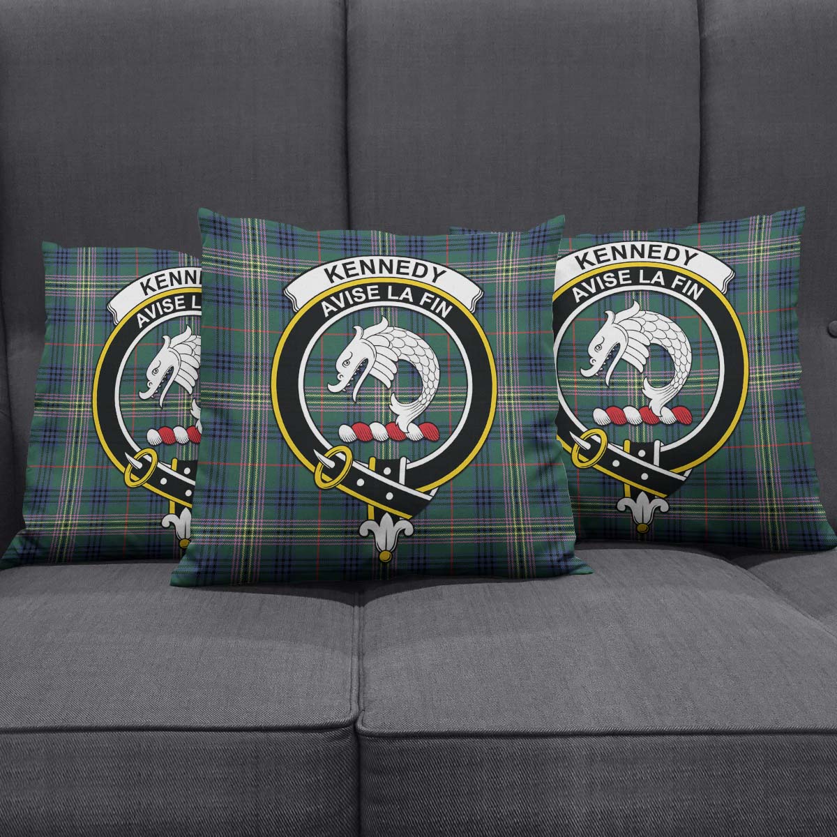 Kennedy Modern Tartan Pillow Cover with Family Crest Square Pillow Cover - Tartanvibesclothing