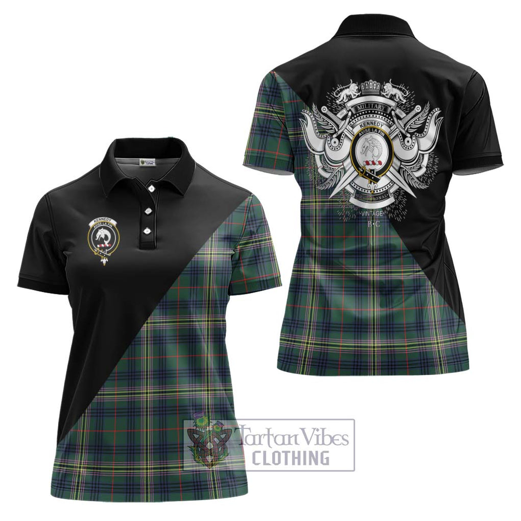 Kennedy Modern Tartan Women's Polo Shirt with Family Crest and Military Logo Style Women - Tartanvibesclothing Shop