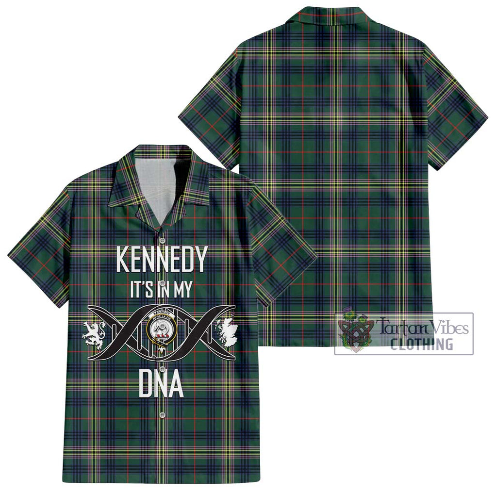 Kennedy Modern Tartan Short Sleeve Button Shirt with Family Crest DNA In Me Style Kid - Tartanvibesclothing Shop