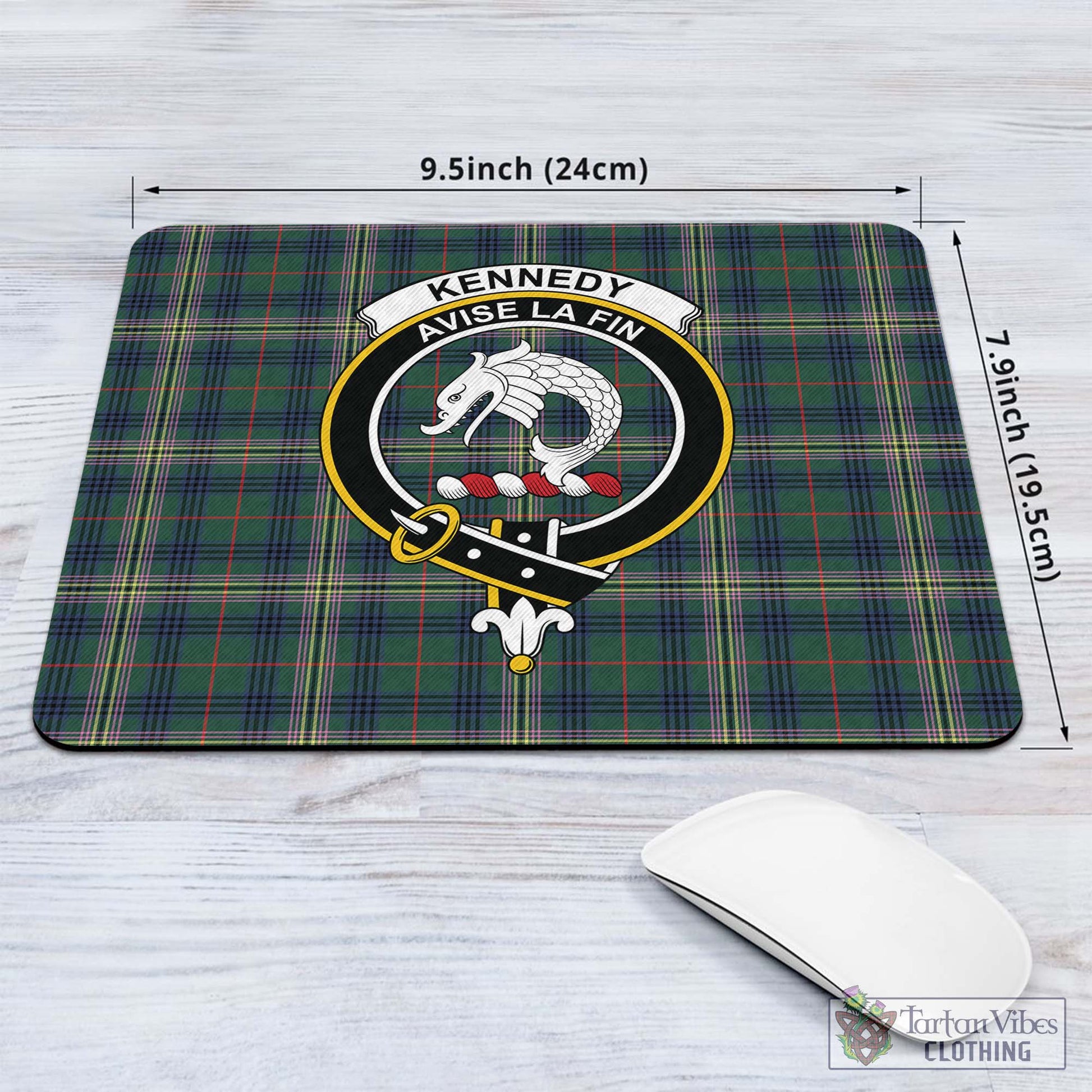 Tartan Vibes Clothing Kennedy Modern Tartan Mouse Pad with Family Crest