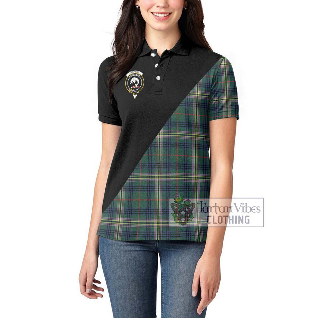 Kennedy Modern Tartan Women's Polo Shirt with Family Crest and Military Logo Style - Tartanvibesclothing Shop