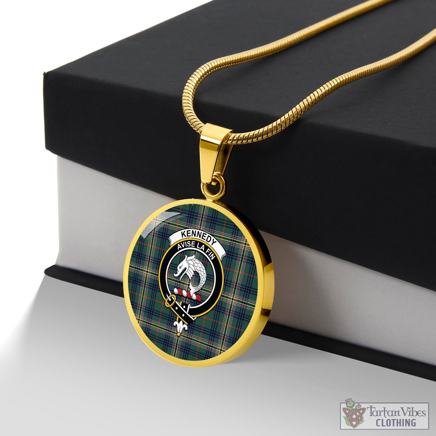 Tartan Vibes Clothing Kennedy Modern Tartan Circle Necklace with Family Crest