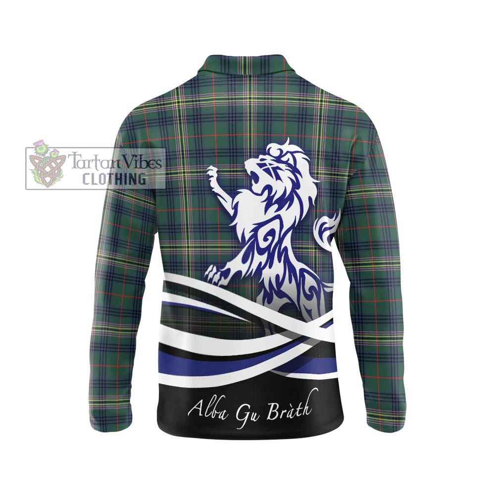 Kennedy Modern Tartan Long Sleeve Polo Shirt with Alba Gu Brath Regal Lion Emblem - Tartanvibesclothing Shop