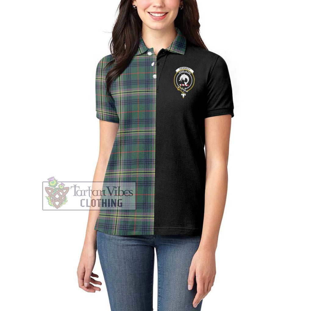 Kennedy Modern Tartan Women's Polo Shirt with Family Crest and Half Of Me Style - Tartanvibesclothing Shop