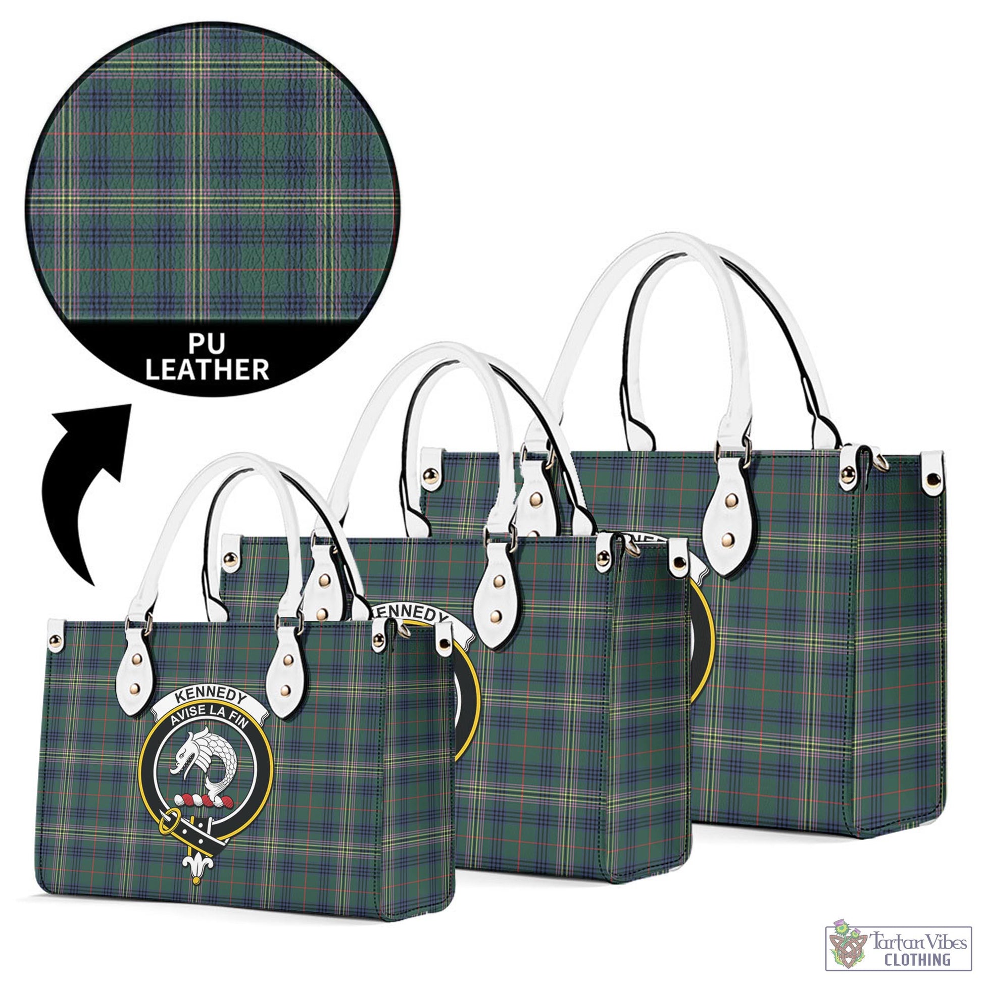 Tartan Vibes Clothing Kennedy Modern Tartan Luxury Leather Handbags with Family Crest