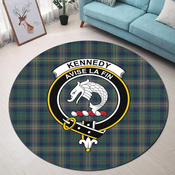 Kennedy Modern Tartan Round Rug with Family Crest