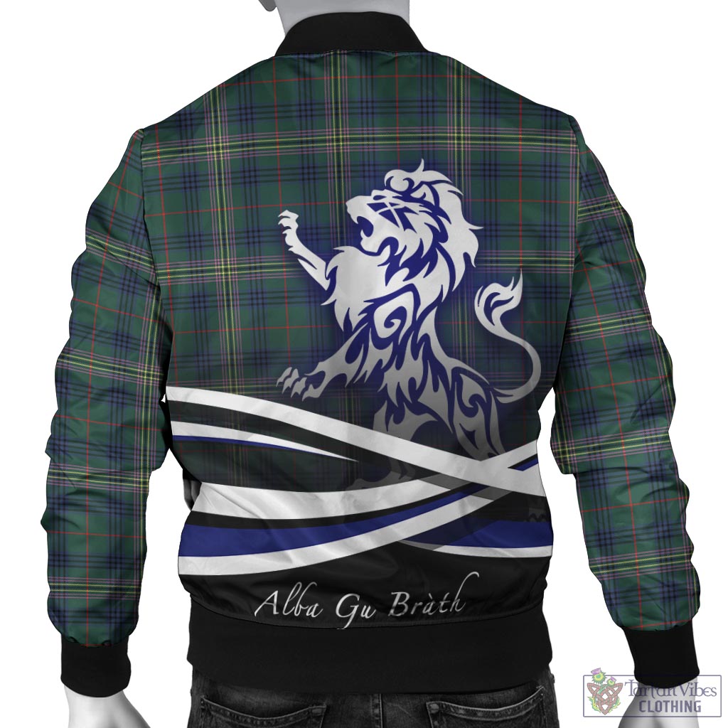 Tartan Vibes Clothing Kennedy Modern Tartan Bomber Jacket with Alba Gu Brath Regal Lion Emblem