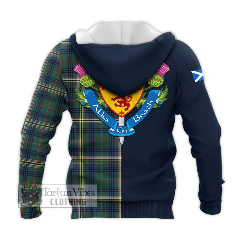 Tartan Vibes Clothing Kennedy Modern Tartan Knitted Hoodie with Scottish Lion Royal Arm Half Style