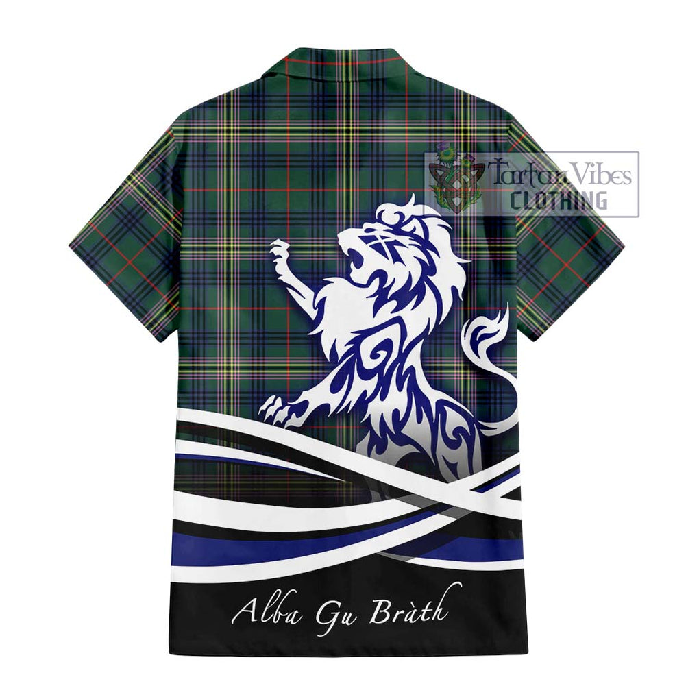 Kennedy Modern Tartan Short Sleeve Button Shirt with Alba Gu Brath Regal Lion Emblem - Tartanvibesclothing Shop