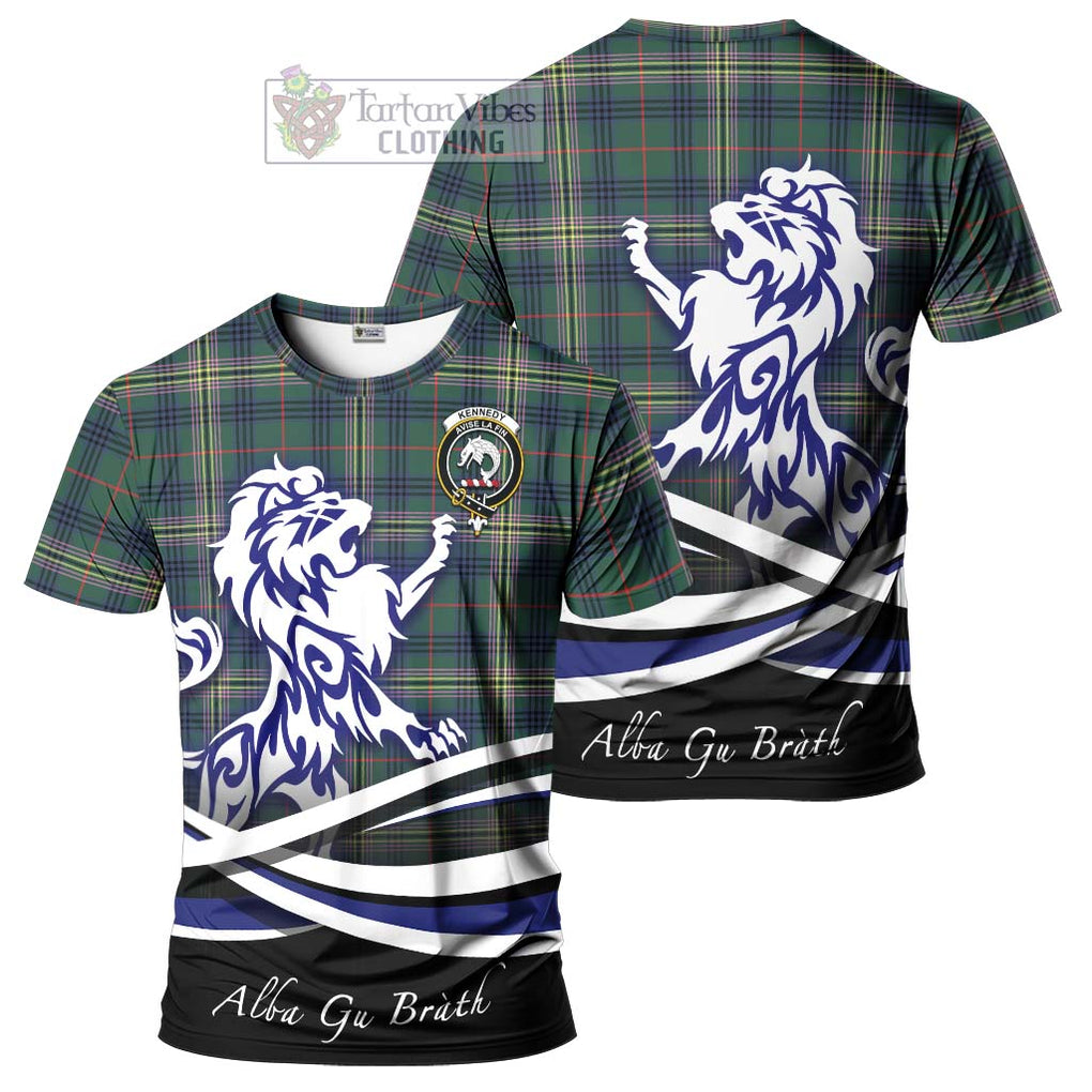 Tartan Vibes Clothing Kennedy Modern Tartan Cotton T-shirt with Alba Gu Brath Regal Lion Emblem