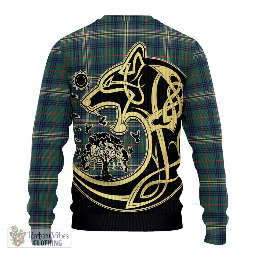 Kennedy Modern Tartan Knitted Sweater with Family Crest Celtic Wolf Style - Tartan Vibes Clothing