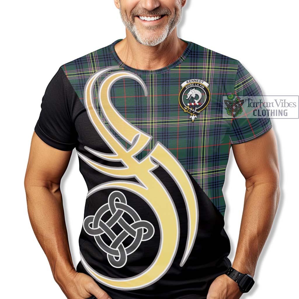 Tartan Vibes Clothing Kennedy Modern Tartan T-Shirt with Family Crest and Celtic Symbol Style